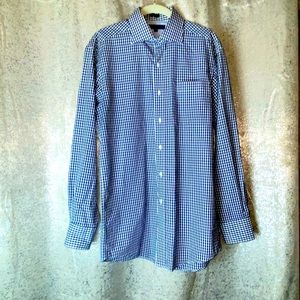 Tommy Hilfiger long sleeve button up down Blue checkered shirt Mens size 14.5